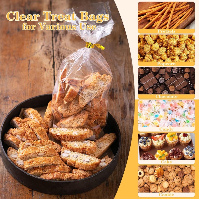 Cidenbio 100 PCS Cellophane Treat Bags, 6x10 In Clear Cellophane Gift Bags with Twist Ties Plastic Goodie Bag for Party Favor Cookie Candy Popcorn Bakery Chocolate Gift Wrapping - Image 5